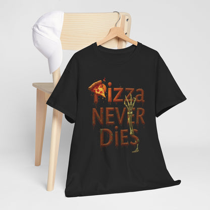 Pizza Never Dies Unisex Heavy Cotton Tee | Funny Pizza Lover Gift, Casual Wear, Foodie T-Shirt, Unique Birthday Present, Quirky Gift