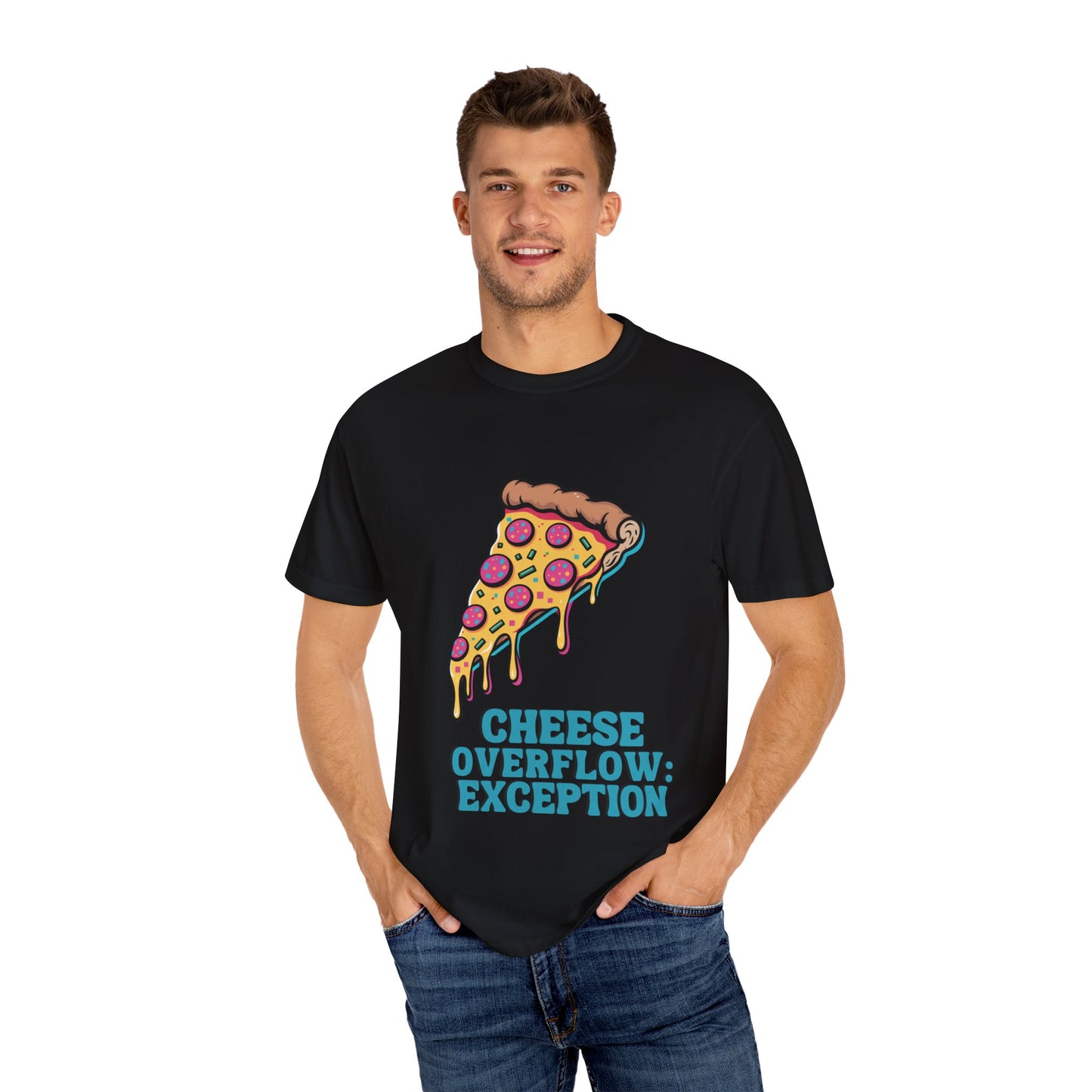 Cheese Overflow Exception T-shirt, Fun Foodie Apparel, Pizza Lover Gift, Casual Wear, Food-Themed Fashion
