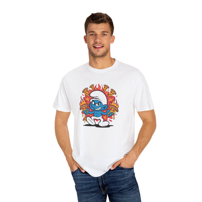 Flaming Pizza Hero Smurf T-shirt