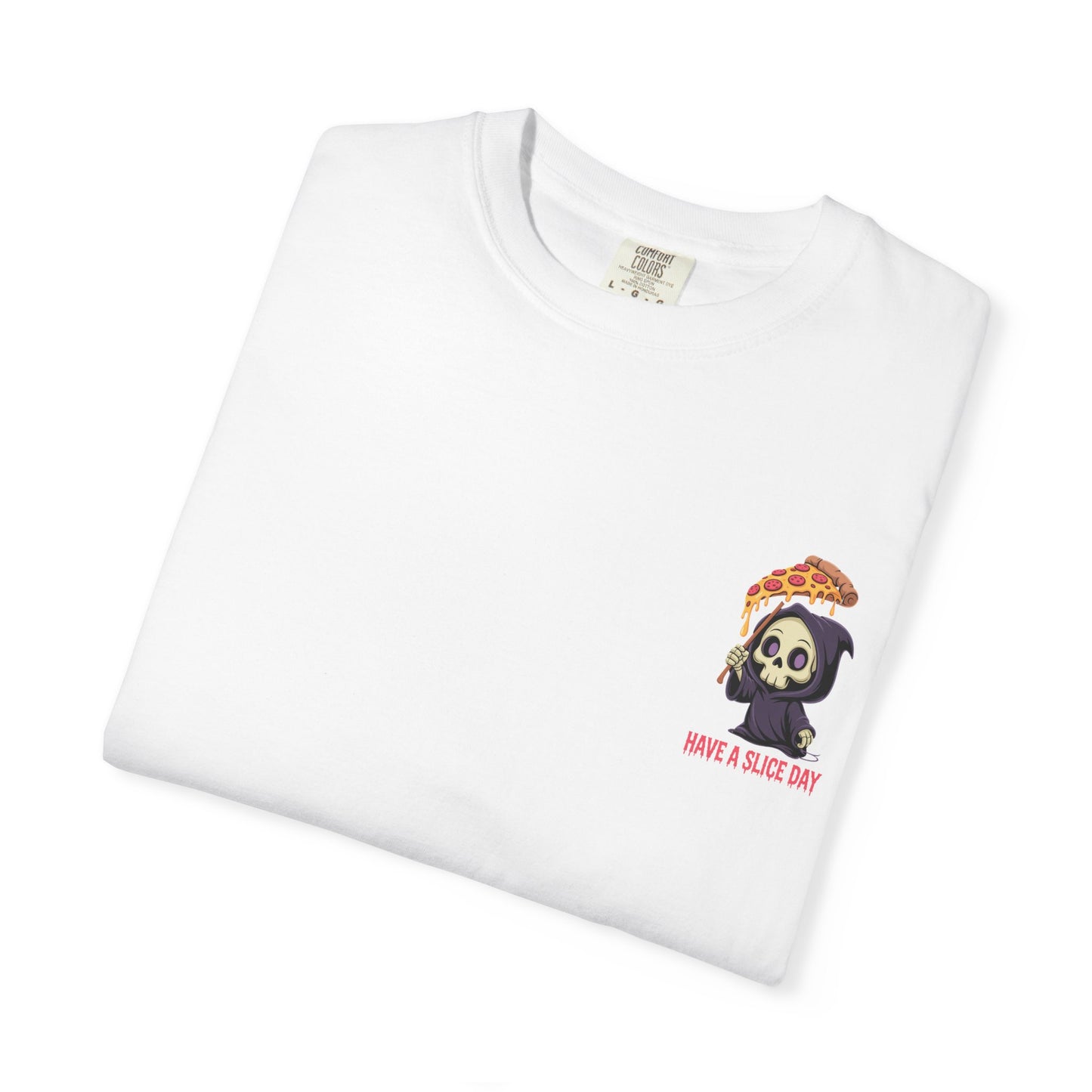 Playful Pizza Grim Reaper T-Shirt | Fun Casual Shirt, Halloween Tee, Unisex Graphic Top, Birthday Gift, Quirky Apparel