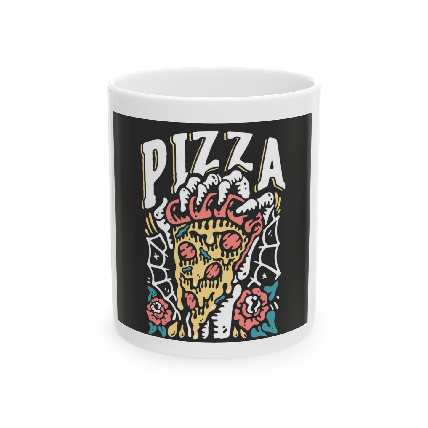 Pizza Skeleton Ceramic Mug - 11oz & 15oz - Unique Halloween Decor & Gift