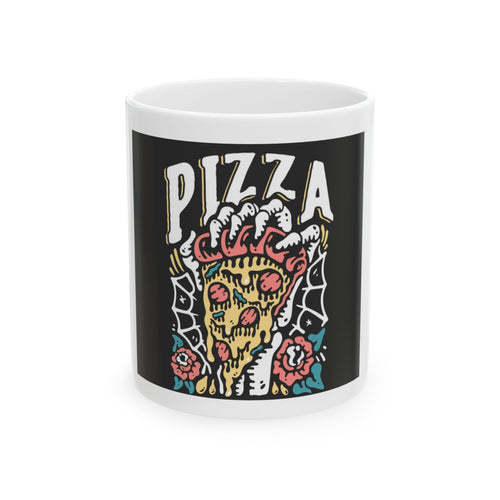 Pizza Skeleton Ceramic Mug - 11oz & 15oz - Unique Halloween Decor & Gift