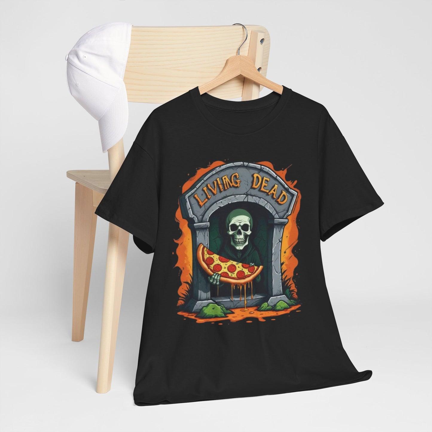 Living Dead Pizza Tee, Unisex Halloween T-shirt, Spooky Shirt, Casual Everyday Wear, Unique Gift for Pizza Lovers