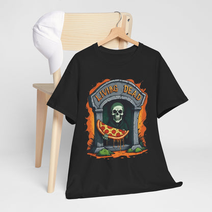 Living Dead Pizza Tee, Unisex Halloween T-shirt, Spooky Shirt, Casual Everyday Wear, Unique Gift for Pizza Lovers