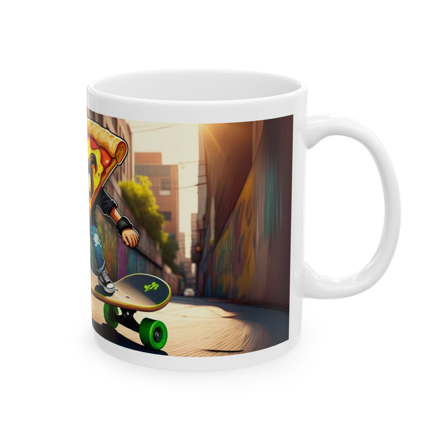 Skater Pizza Ceramic Mug - Fun 11oz & 15oz Coffee Cup for Foodies & Skateboard Enthusiasts