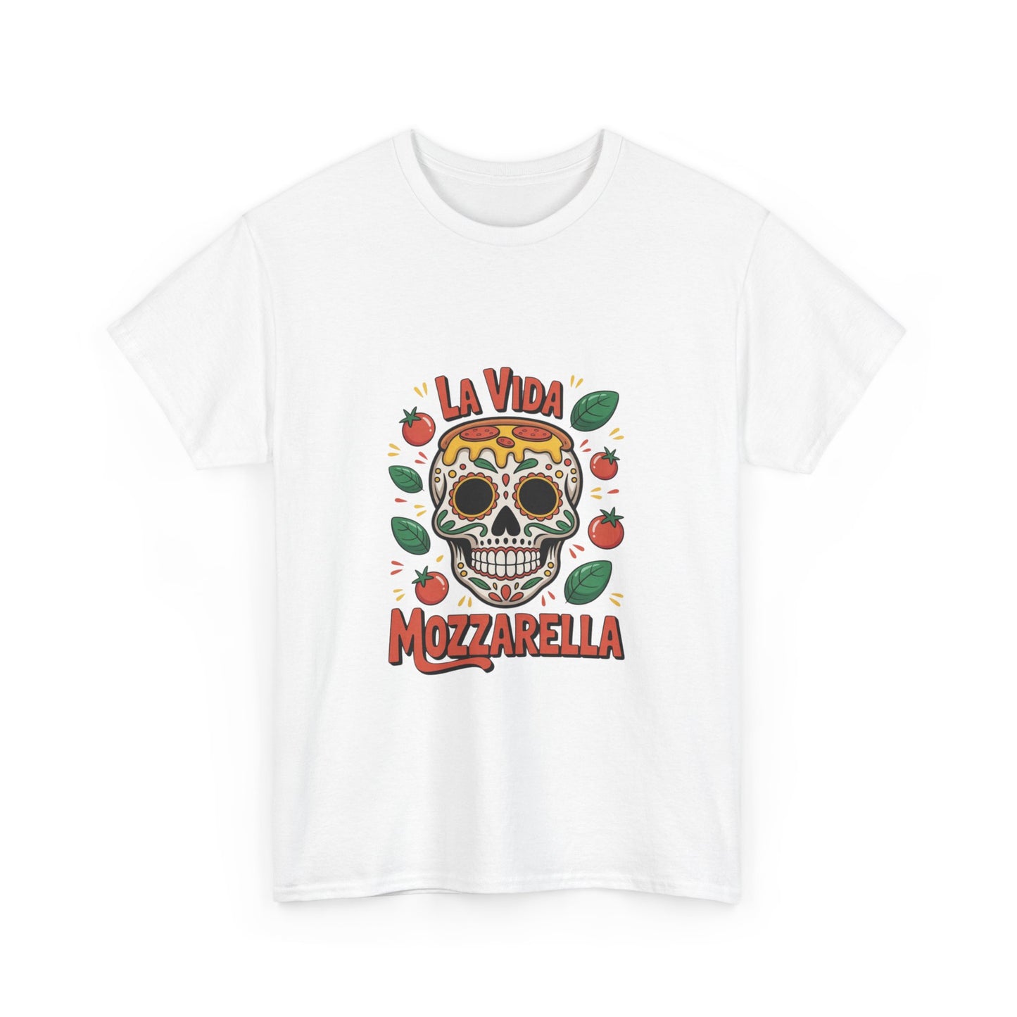La Vida Mozzarella Unisex Heavy Cotton Tee - Fun Skull Design for Food Lovers