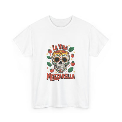 La Vida Mozzarella Unisex Heavy Cotton Tee - Fun Skull Design for Food Lovers