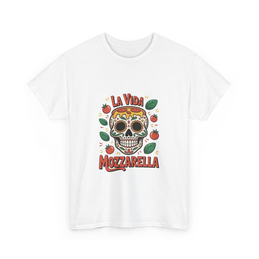 La Vida Mozzarella Unisex Heavy Cotton Tee - Fun Skull Design for Food Lovers