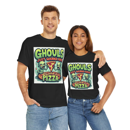 Ghouls Just Wanna Have Pizza Tee - Fun Unisex Heavy Cotton T-Shirt for Halloween, Pizza Lovers, Casual Wear, Party Outfits, Unique Gifts