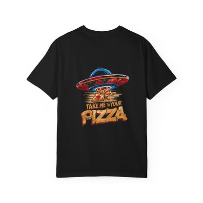 Retro UFO Pizza T-shirt - Fun Graphic Tee for Pizza Lovers, Gift for Foodies, Casual Wear, Unique Party Shirt, Unisex Apparel