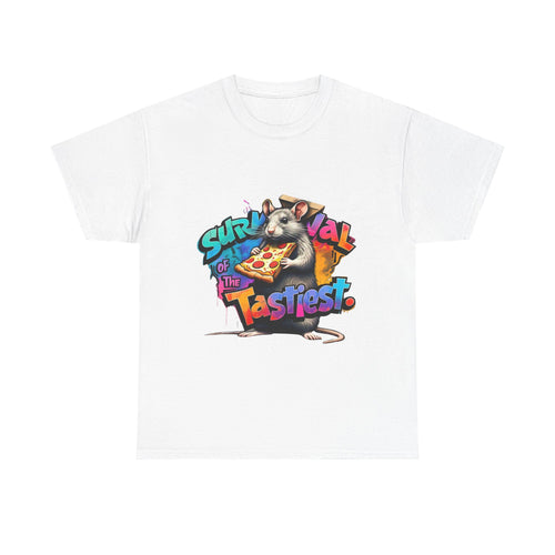 Survival of the Tastiest Unisex Heavy Cotton Tee - Fun Pizza Graphic T-Shirt