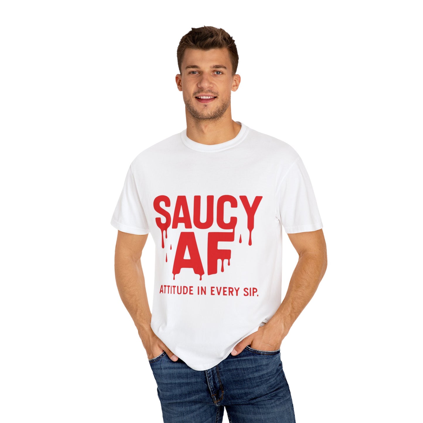 Saucy AF Unisex T-Shirt, Fun Attitude Tee, Gift for Food Lovers, Quirky Fashion, Casual Everyday Wear, Unique Party Shirt