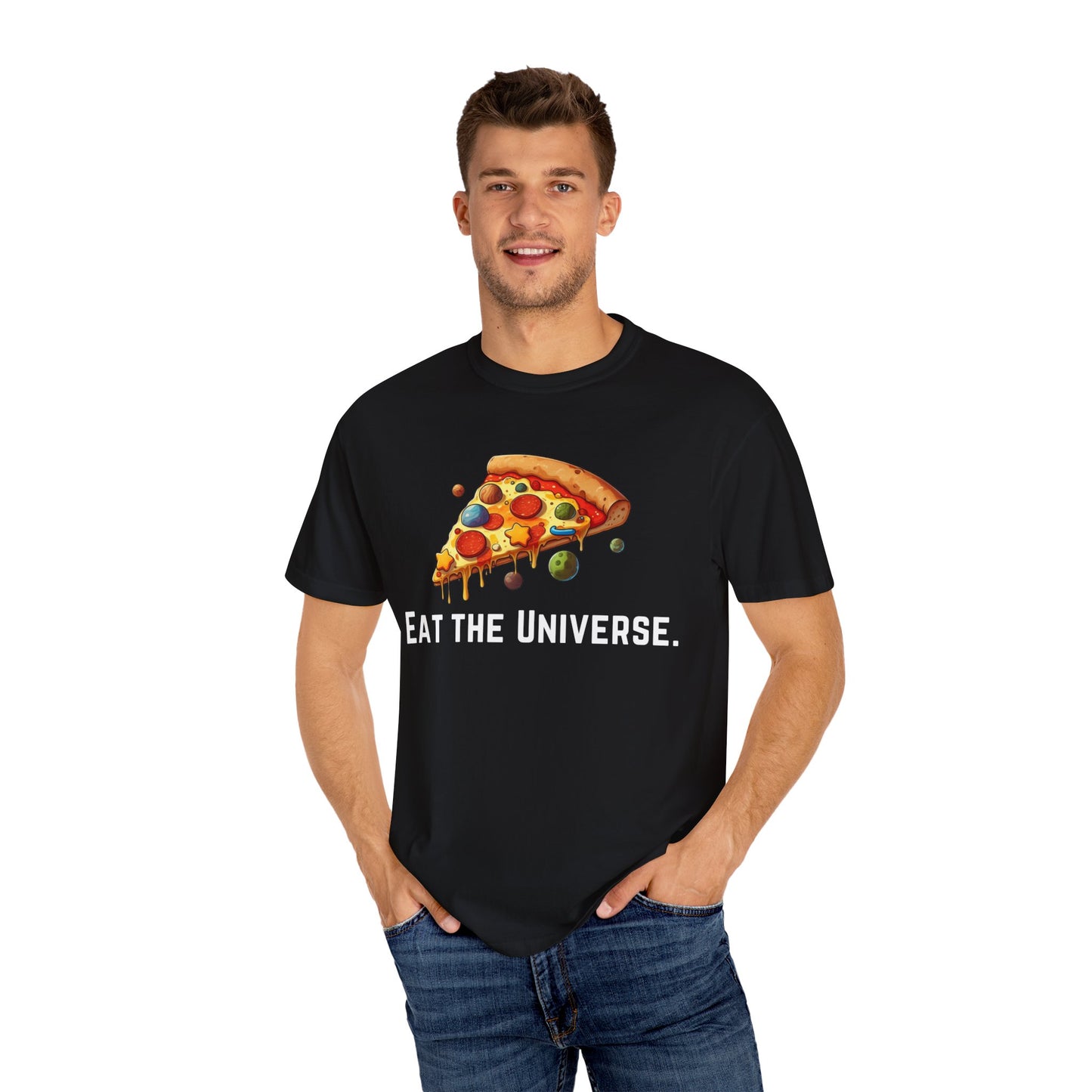 Unisex Garment-Dyed T-shirt - 'Eat the Universe' Funny Pizza Tee for Food Lovers