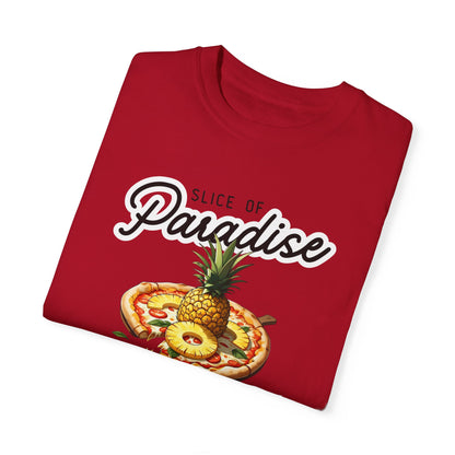 Slice of Paradise T-Shirt - Unisex Garment-Dyed Tee with Fun Pizza Design
