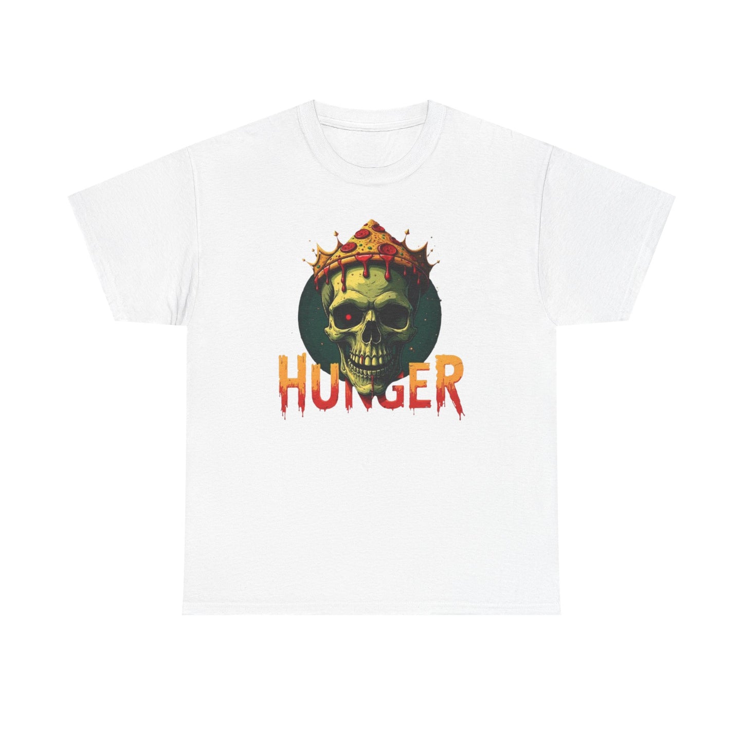 Unisex Heavy Cotton Tee with Hunger Skull Design, Graphic Tee, Halloween Shirt, Edgy Apparel, Casual Wear, Streetwear