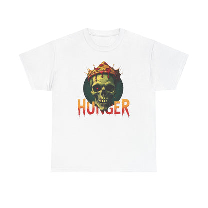 Unisex Heavy Cotton Tee with Hunger Skull Design, Graphic Tee, Halloween Shirt, Edgy Apparel, Casual Wear, Streetwear