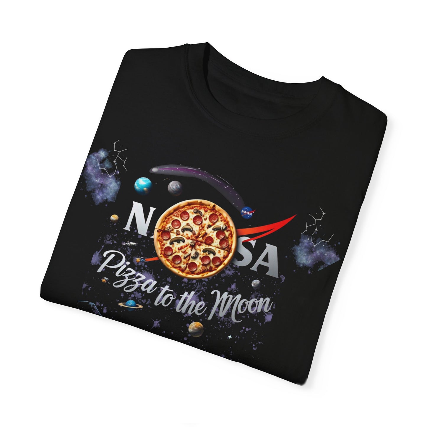 Pizza to the Moon Unisex Garment-Dyed T-Shirt | Fun Space-Themed Tee for Pizza Lovers