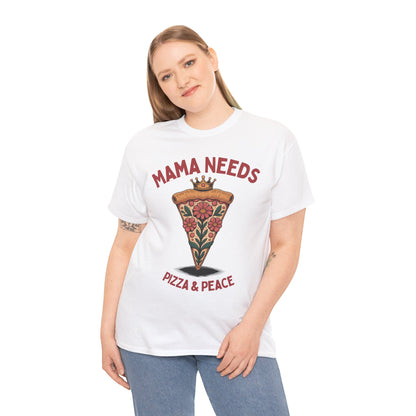 Mama Needs Pizza & Peace Unisex Heavy Cotton Tee - Fun Casual T-Shirt for Moms