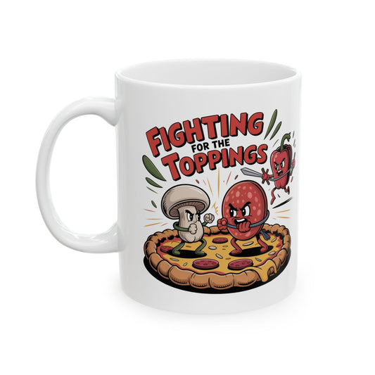 Coffee Mug Fighting for the Toppings