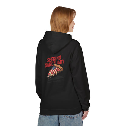 Cozy Pizza Hoodie: Seeking Sanctuary, Unisex Hoodie, Gift for Foodies, Winter Wear, Comfy Sweatshirt, Casual Style, Relaxation Apparel