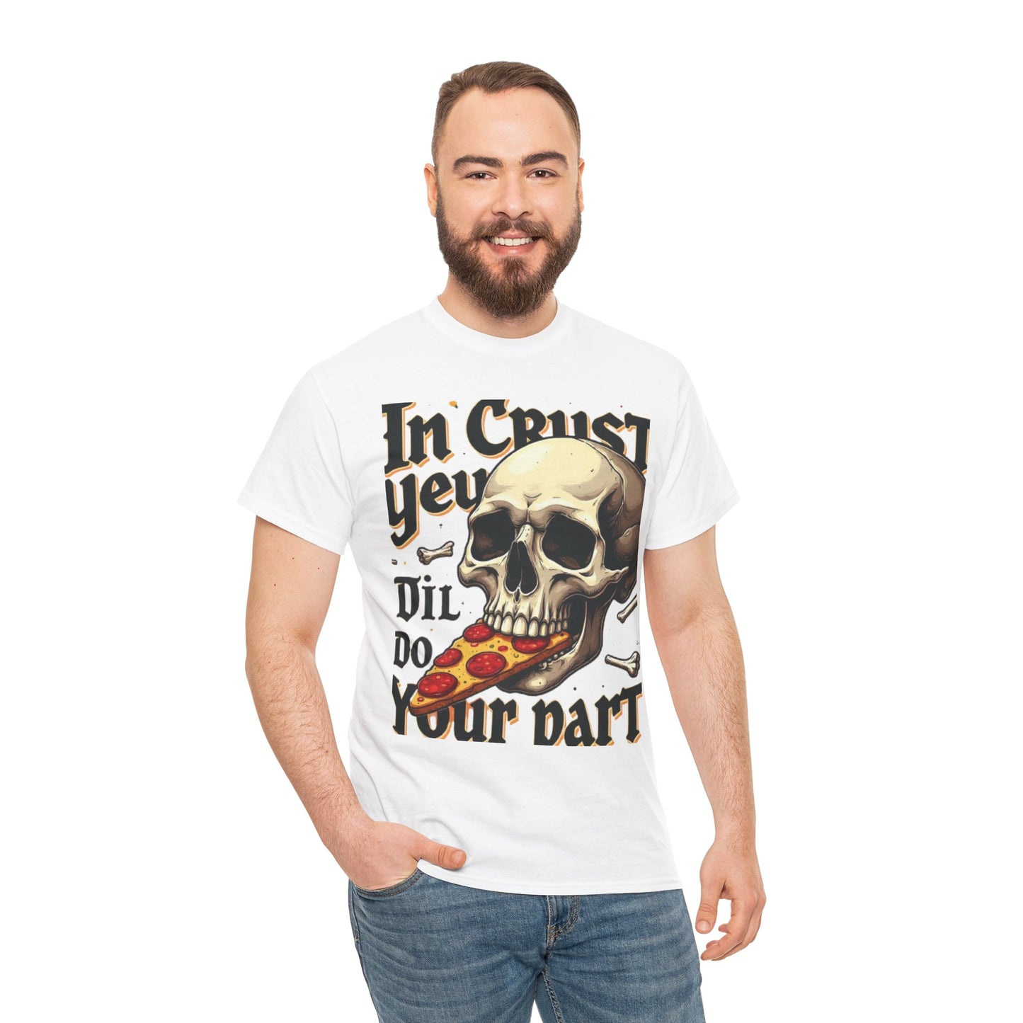 Skull Pizza Tee, Unisex Heavy Cotton Tee, Halloween Shirt, Funny Pizza T-Shirt, Gift for Food Lovers, Graphic Tee for Parties
