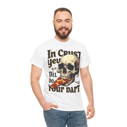 Skull Pizza Tee, Unisex Heavy Cotton Tee, Halloween Shirt, Funny Pizza T-Shirt, Gift for Food Lovers, Graphic Tee for Parties