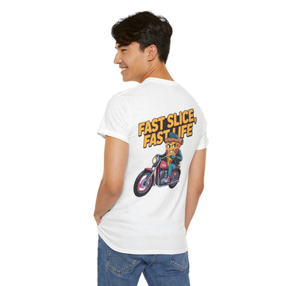 Fast Slice, Fast Life Unisex Heavy Cotton Tee - Cool Motorcycle Graphic T-Shirt, Gift for Biker Enthusiasts, Vintage Style Tee, Casual Wear
