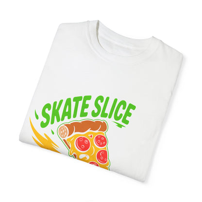 Skate Slice Unisex Garment-Dyed T-Shirt - Fun Skateboarding Pizza Design