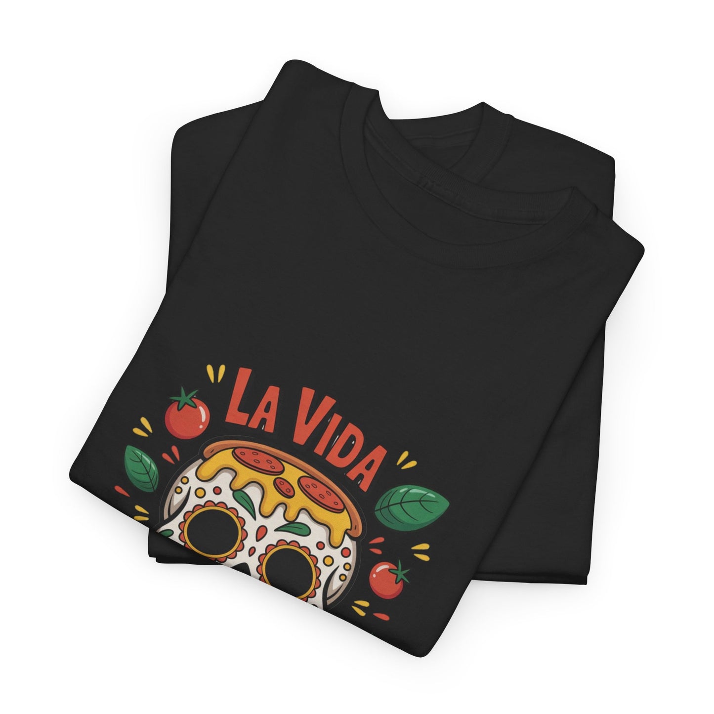 La Vida Mozzarella Unisex Heavy Cotton Tee - Fun Skull Design for Food Lovers