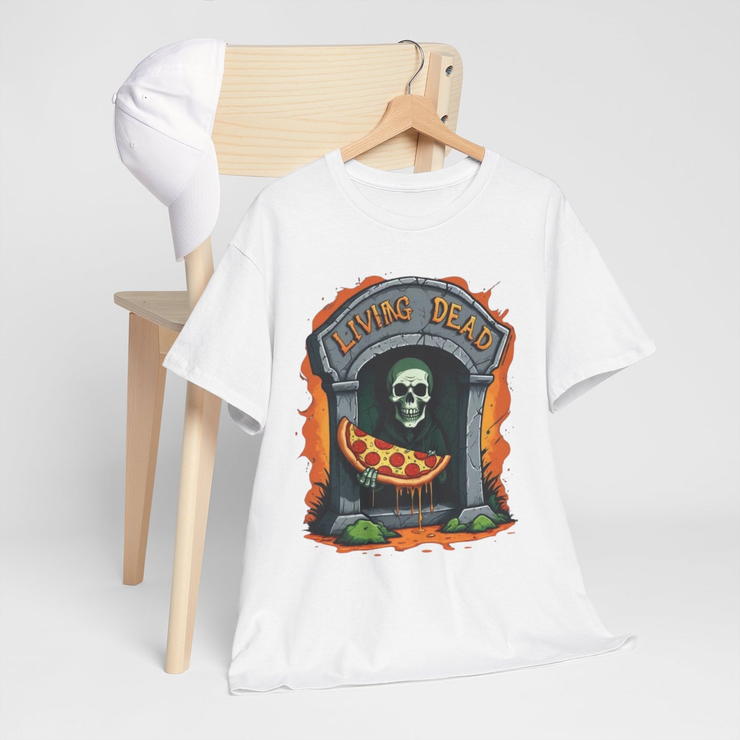 Living Dead Pizza Tee, Unisex Halloween T-shirt, Spooky Shirt, Casual Everyday Wear, Unique Gift for Pizza Lovers