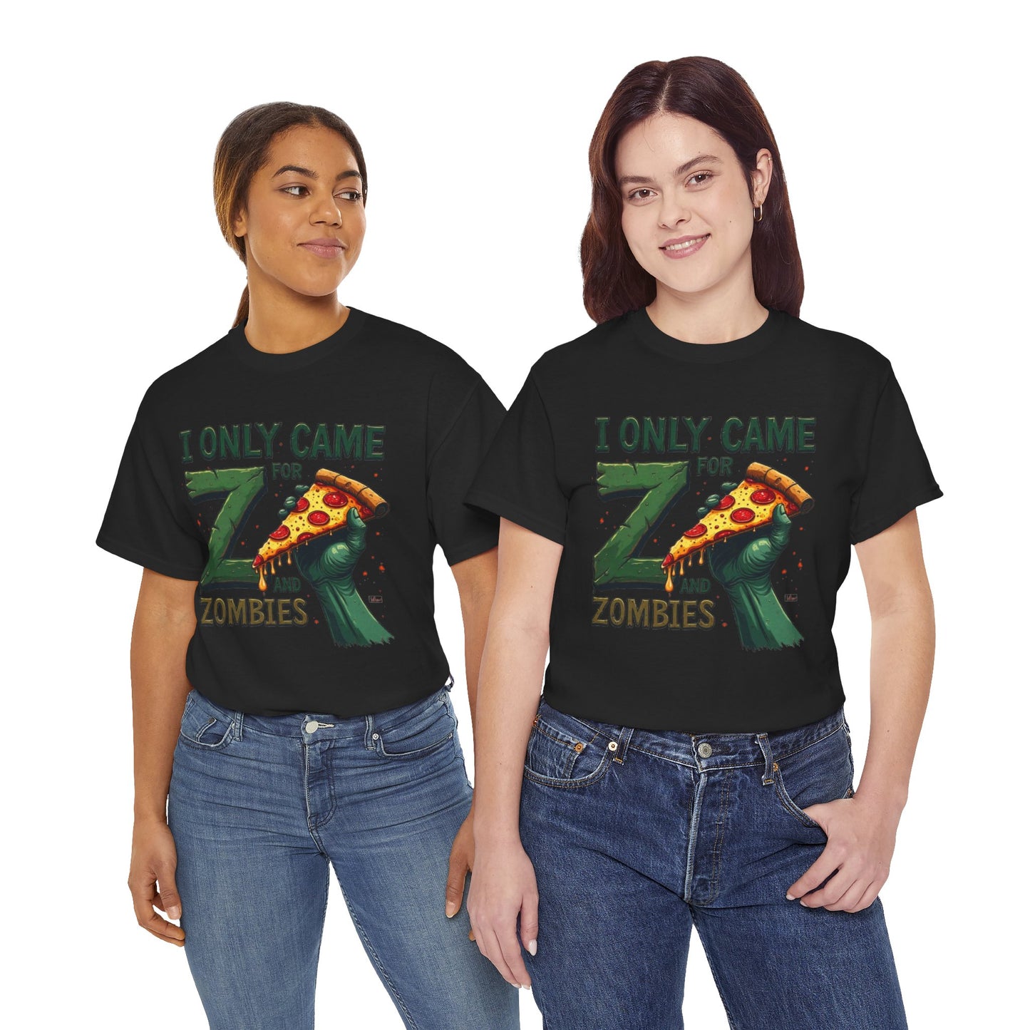 Pizza and Zombies Unisex Tee, Casual T-Shirt for Halloween, Graphic Tee, Gift for Gamers, Fun Party Shirt, Unique Halloween Apparel