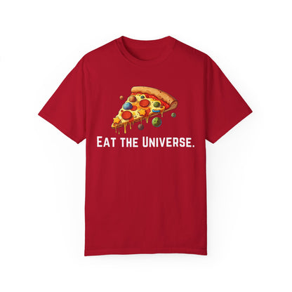 Unisex Garment-Dyed T-shirt - 'Eat the Universe' Funny Pizza Tee for Food Lovers