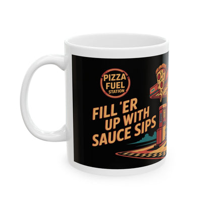 Retro Pizza Fuel Ceramic Mug - Perfect for Car Lovers and Foodies