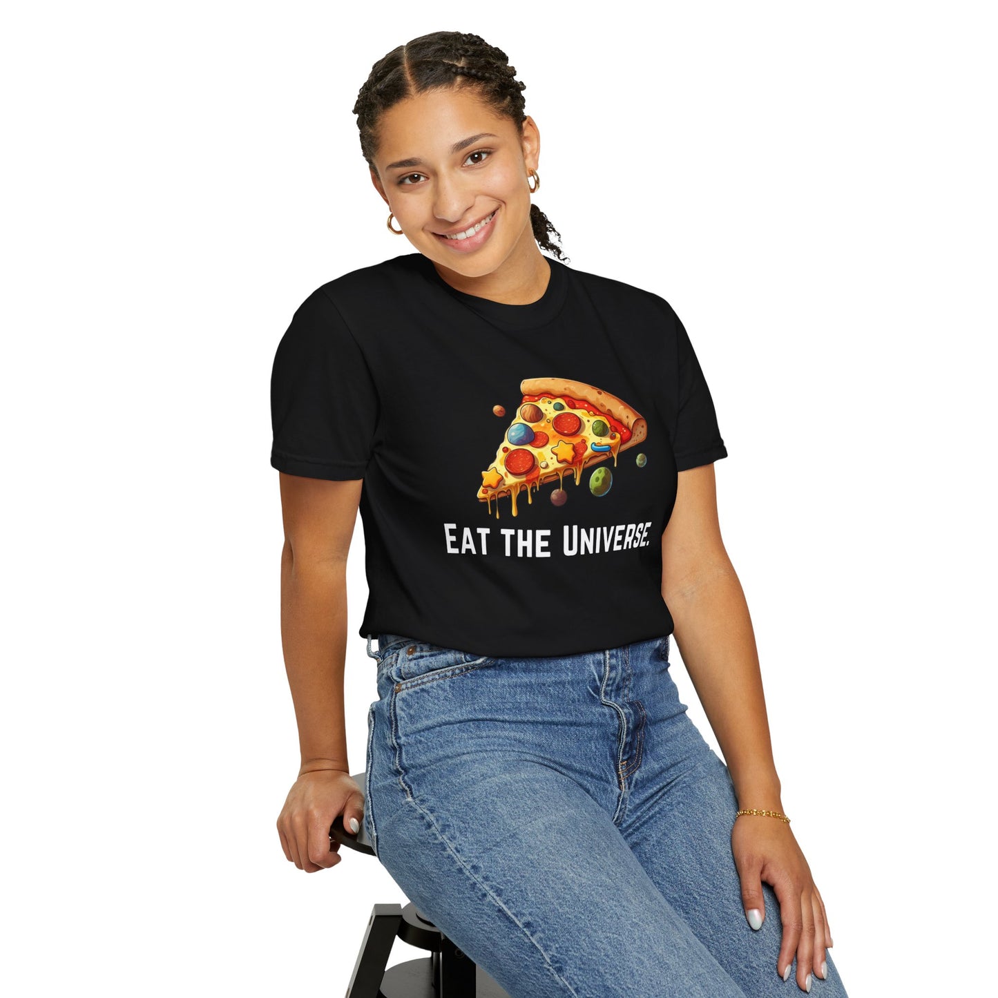 Unisex Garment-Dyed T-shirt - 'Eat the Universe' Funny Pizza Tee for Food Lovers
