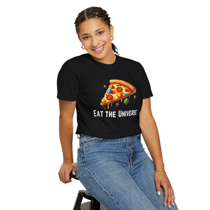 Unisex Garment-Dyed T-shirt - 'Eat the Universe' Funny Pizza Tee for Food Lovers