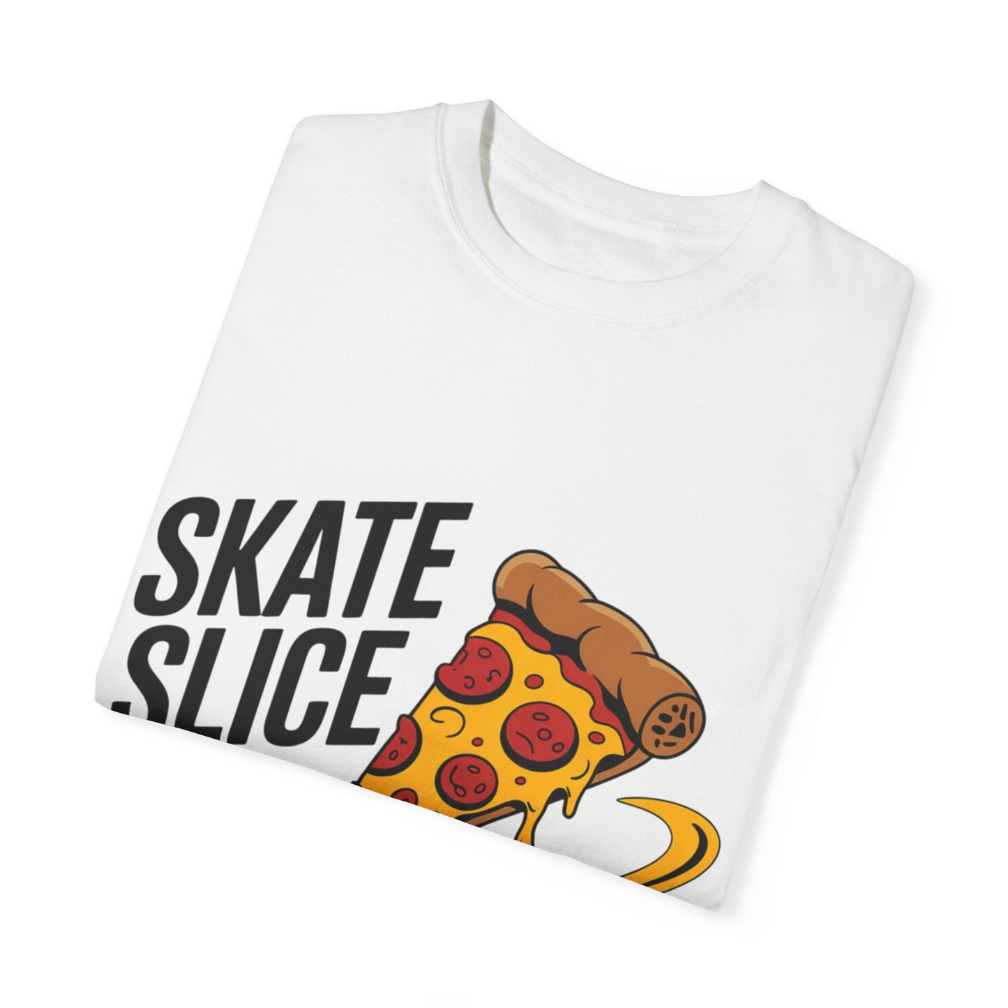 Skate Slice Unisex T-Shirt - Fun Skateboarding and Pizza Design