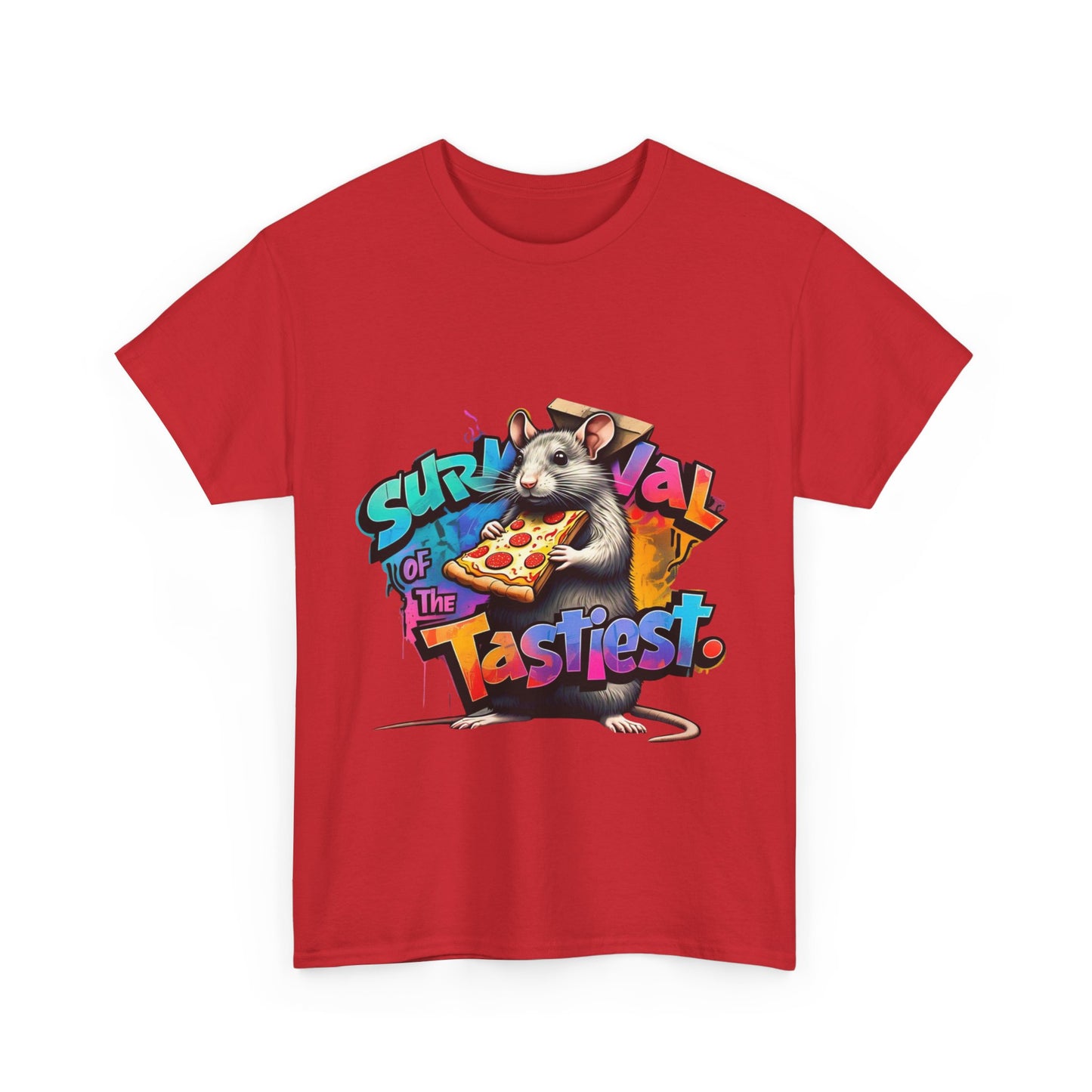 Survival of the Tastiest Unisex Heavy Cotton Tee - Fun Pizza Graphic T-Shirt