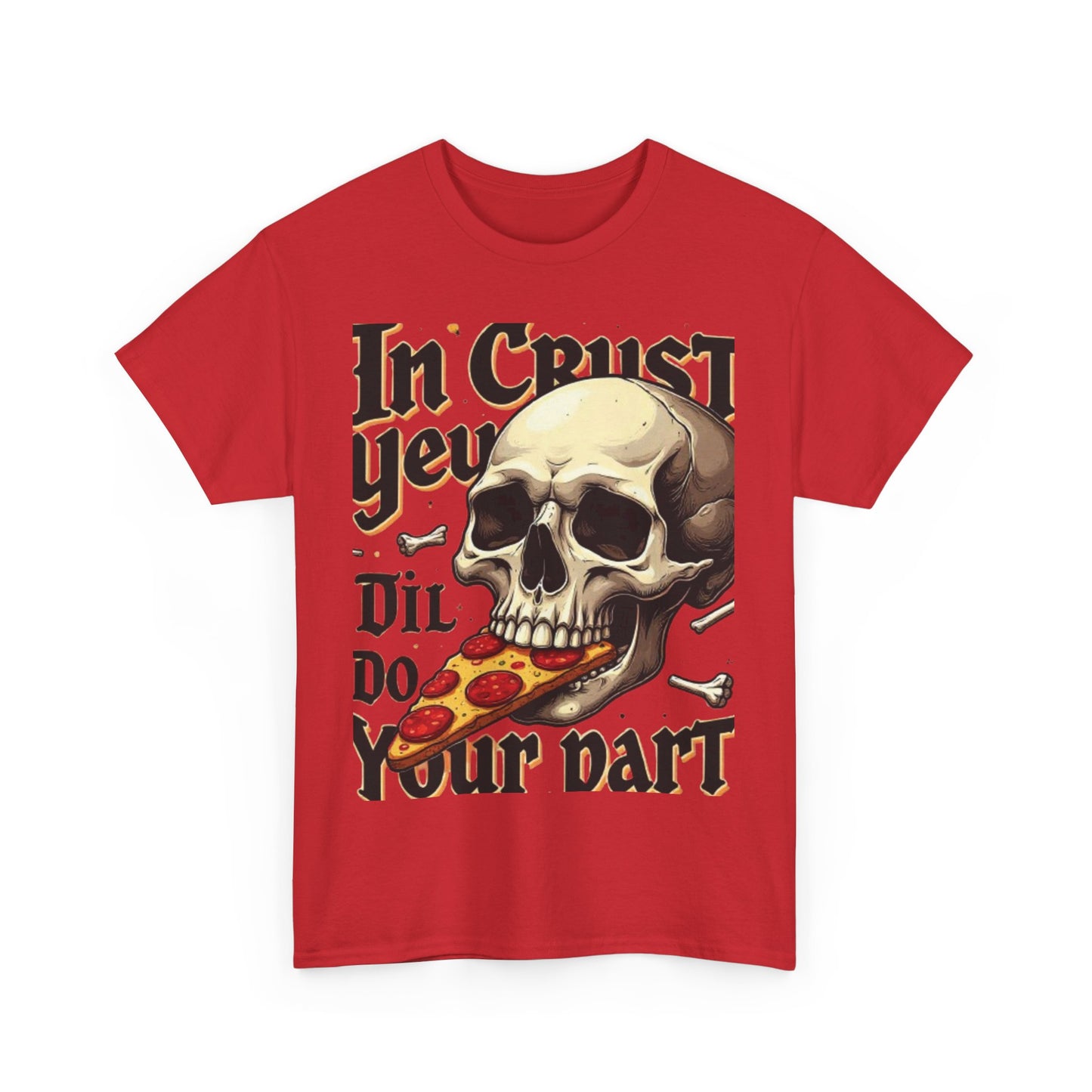 Skull Pizza Tee, Unisex Heavy Cotton Tee, Halloween Shirt, Funny Pizza T-Shirt, Gift for Food Lovers, Graphic Tee for Parties