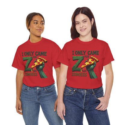 Pizza and Zombies Unisex Tee, Casual T-Shirt for Halloween, Graphic Tee, Gift for Gamers, Fun Party Shirt, Unique Halloween Apparel