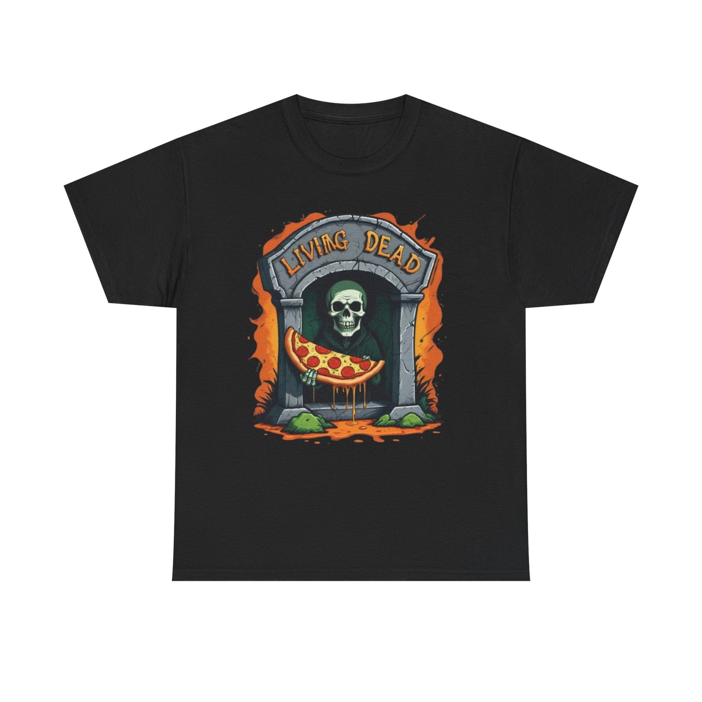 Living Dead Pizza Tee, Unisex Halloween T-shirt, Spooky Shirt, Casual Everyday Wear, Unique Gift for Pizza Lovers