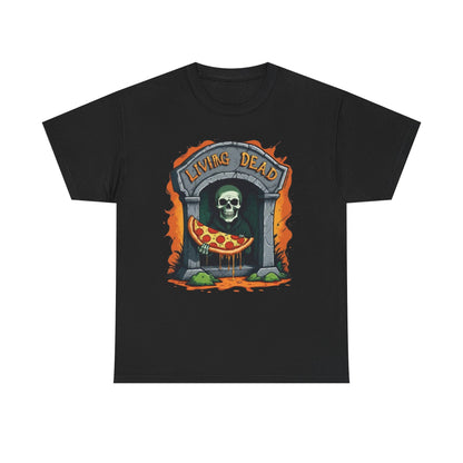 Living Dead Pizza Tee, Unisex Halloween T-shirt, Spooky Shirt, Casual Everyday Wear, Unique Gift for Pizza Lovers