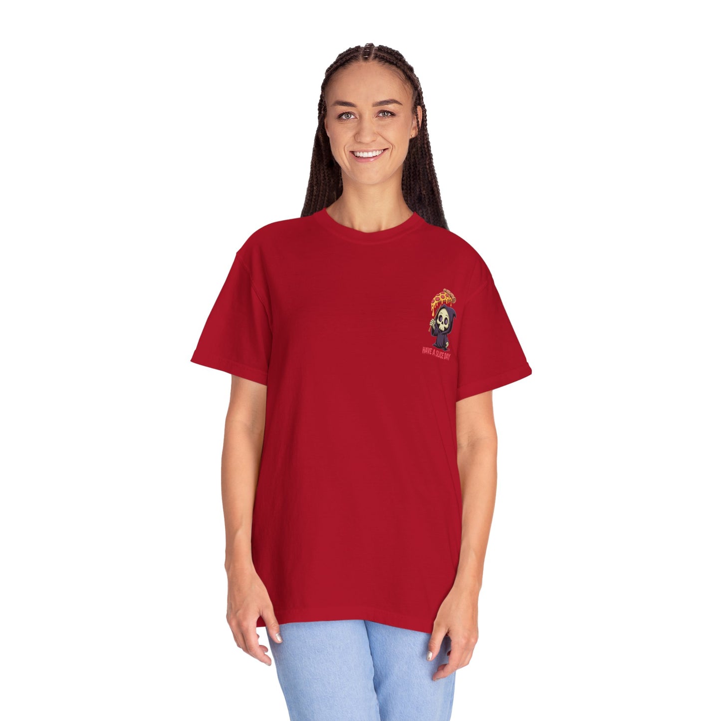 Playful Pizza Grim Reaper T-Shirt | Fun Casual Shirt, Halloween Tee, Unisex Graphic Top, Birthday Gift, Quirky Apparel