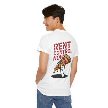 Rent Control Now Unisex Tee, Funny Graphic Shirt, Gift for Activists, Urban Apparel, Protest Wear, Pizza Lover Tee
