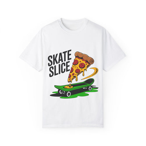 Skate Slice Unisex T-Shirt - Fun Skateboarding and Pizza Design