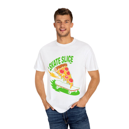 Skate Slice Unisex Garment-Dyed T-Shirt - Fun Skateboarding Pizza Design