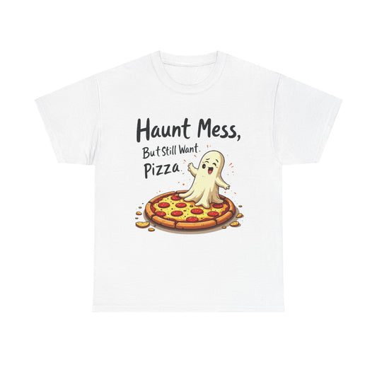Ghostly Pizza Unisex Tee, Fun Halloween Shirt, Cute Ghost Tee, Comfy Everyday Wear, Perfect Gift for Pizza Lovers