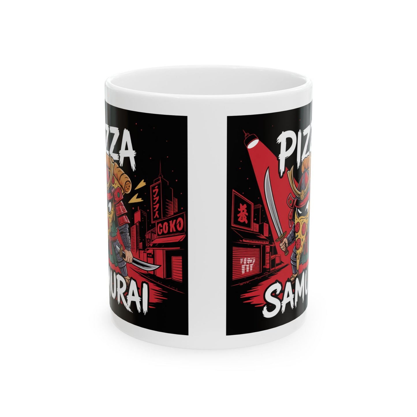 Pizza Samurai Ceramic Mug - Fun Anime Style Coffee Cup for Pizza Lovers