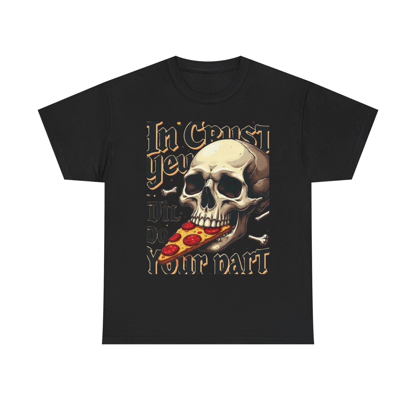 Skull Pizza Tee, Unisex Heavy Cotton Tee, Halloween Shirt, Funny Pizza T-Shirt, Gift for Food Lovers, Graphic Tee for Parties