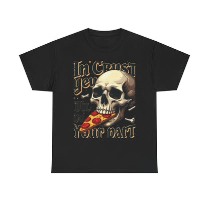 Skull Pizza Tee, Unisex Heavy Cotton Tee, Halloween Shirt, Funny Pizza T-Shirt, Gift for Food Lovers, Graphic Tee for Parties
