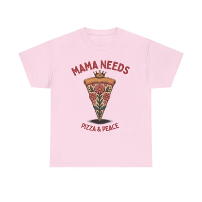 Mama Needs Pizza & Peace Unisex Heavy Cotton Tee - Fun Casual T-Shirt for Moms